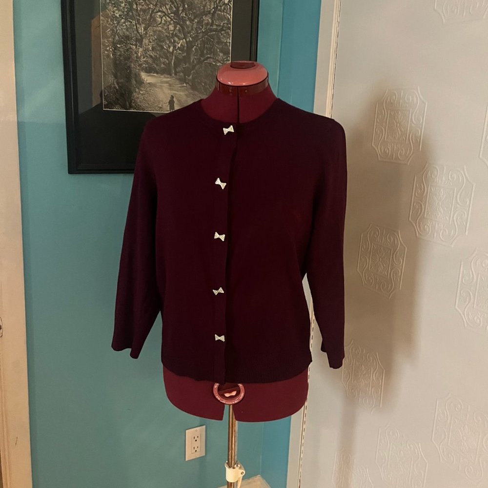 Burgundy Cardigan with  Rhinestone Buttons